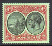 Dominica 1923-33 GV 4/- Black & Red On Emerald Paper Ship & King's Head Definitive, Hinged Mint, SG 87 - Dominica (...-1978)
