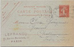 France Entiers Postaux - 30 C Rouge Semeuse Camée - Carte Postale - Cartoline Postali E Su Commissione Privata TSC (ante 1995)