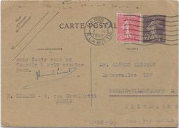 France Entiers Postaux - 40 C Violet Semeuse Camée - Carte Postale 147x104 Mm - Standaardpostkaarten En TSC (Voor 1995)