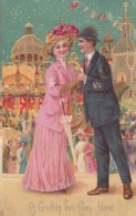 Coney Island New York Amusement Park, Greetings Couple Romance Theme, C1900s Vintage Postcard - Brooklyn