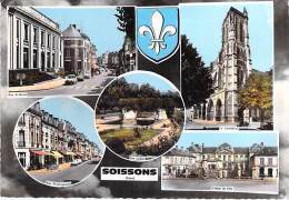 02 - SOISSONS : Jolie Multivues Colorisée - CPSM Dentelée Grand Format Postée 1967 - Aisne - Soissons