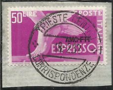 TRIESTE A 1952 1953 AMG-FTT SOPRASTAMPATO D'ITALIA ITALY OVERPRINTED ESPRESSO DEMOCRATICA LIRE 50 USATO USED OBLITERE' - Posta Espresso