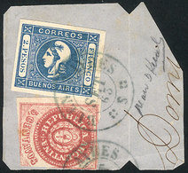 ARGENTINA: Fragment Of Cover With Rare Combination Of Cabecita 2P. Blue Clear Imp - Buenos Aires (1858-1864)