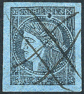 ARGENTINA: "GJ.1b, Un Real M.C. Blue, With "transformation Defect Between The Ba - Corrientes (1856-1880)