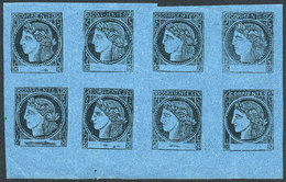 ARGENTINA: GJ.3, 3c. Blue, Block With The 8 Types, Composition 1A (with Type 5 Sh - Corrientes (1856-1880)