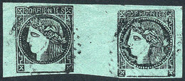 ARGENTINA: GJ.5b, 1865 BLUE-GREEN, Used GUTTER Pair, Extremely Rare. It Consists - Corrientes (1856-1880)