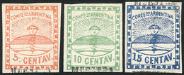 ARGENTINA: GJ.1/3, The Complete Set Of 3 Values With Handstamped MUESTRA Overprin - Neufs