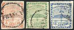 ARGENTINA: GJ.1/3, Small Figures, The Complete Set Of 3 Used Values, With Genuine - Neufs