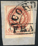 ARGENTINA: GJ.7d, 5c. With Accent, SEMI-WORN PLATE Variety, On Fragment With Córd - Neufs