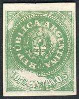 ARGENTINA: GJ.8b, 1862 10c. Green With "8 Cut Angles" Var. And Notable Plate W - Neufs