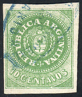 ARGENTINA: GJ.8A, 10c. APPLE GREEN Color, With Typical Plate Wear, Used In Rosari - Neufs
