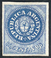 ARGENTINA: GJ.9, A Splendid Example Of 15c. In An Interesting Intense Blue Color, - Neufs