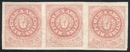 ARGENTINA: GJ.10, 5c. Rose Without Accent, Beautiful Strip Of 3 Mint With Full Or - Neufs