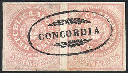 ARGENTINA: GJ.10, 5c. Rose Without Accent, Pair With Complete Cancel Of CONCORDIA - Neufs