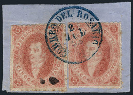 ARGENTINA: GJ.19, 2nd Printing, Worn Impression, Fragment With 2 Examples Used In - Oblitérés