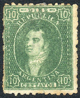 ARGENTINA: GJ.23, 10c. Yellow-green, Worn Impression, Mint Part ORIGINAL GUM, Ver - Oblitérés