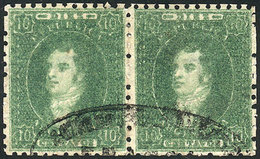 ARGENTINA: GJ.23, 10c. Worn Impression, Dark Green, Spectacular Pair Of Great Qua - Oblitérés