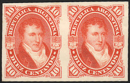 ARGENTINA: GJ.39, PROOF In Orangish Vermilion, Pair Printed On Card, Excellet Qua - Autres & Non Classés