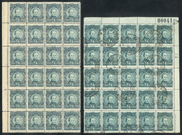 ARGENTINA: GJ.96, 1889 ¼c. José M. Paz, MNH Block Of 24 Of Used Block Of 25, Both - Autres & Non Classés