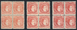 ARGENTINA: GJ.105, 1889 5c. Rivadavia Type I (large Head), 3 Blocks Of 4 In VERY - Autres & Non Classés