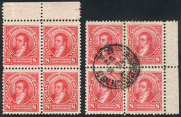 ARGENTINA: GJ.109, 8c. Rivadavia, Mint Block Of 4 (2 Stamps MNH) + Used Block Of - Autres & Non Classés