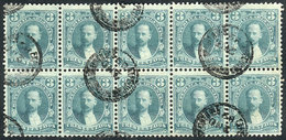 ARGENTINA: GJ.124, 3c. Derqui With COMPOUND PERFORATION 11½x12, Used Block Of 10, - Autres & Non Classés