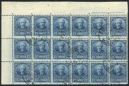 ARGENTINA: GJ.129a, 12c. Alberdi Perf 11½ X 12, Bluish Paper, Large Used Block Of - Autres & Non Classés