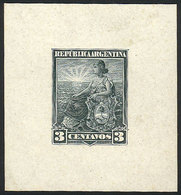 ARGENTINA: GJ.220, 3c. Liberty, Die Proof Printed On Card With Glazed Front, In G - Autres & Non Classés
