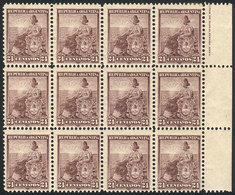 ARGENTINA: GJ.230, 1899 Seated Liberty 24c. Lilac, Fantastic Block Of 12 Stamps, - Autres & Non Classés