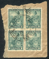 ARGENTINA: GJ.240, Liberty 1c. PERFORATION 12, BLOCK OF 4 On Fragment, With The - Autres & Non Classés