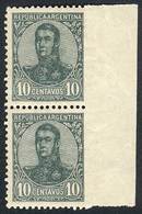 ARGENTINA: GJ.282, 1908 10c. San Martín In Oval, Pair With Variety: IMPERFORATE A - Autres & Non Classés