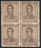 ARGENTINA: GJ.459b, 1918 2c. San Martín Unwatermarked, Block Of 4 With Variety: D - Autres & Non Classés