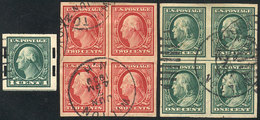 UNITED STATES: Group Of 2 Used Blocks Of 4 + 1 Single, Fine To VF Quality, Intere - Autres & Non Classés