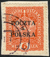 POLAND: Sc.43, Used On Fragment, VF Quality, With Guarantee Marks On Reverse, Cat - Autres & Non Classés