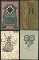 WORLDWIDE: 13 Old Postcards, Artistic, Embossed, New Year, With Women Etc., Very - World