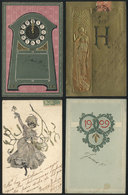 WORLDWIDE: 13 Old Postcards, Artistic, Embossed, New Year, With Women Etc., Very - Monde