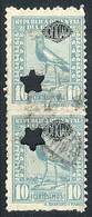 URUGUAY: 1928, Southern Lapwing 10c. Turquoise, Used Pair With IMPERFORATE HORIZO - Uruguay