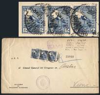 URUGUAY: Cover Sent To Austria On 15/AU/1928, Franked By Strip Of 3 Sc.O134 With - Uruguay
