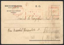 URUGUAY: Card Of The Museum Of Natural History Sent To Brazil On 8/JA/1934, Mete - Uruguay