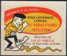 VI-323 CUBA CINDERELLA. CIRCA 1970. CALCOMANIA MEDICINA MEDICINE. LUCHA PARISITISMO INTESTINAL. - Beneficiencia (Sellos De)