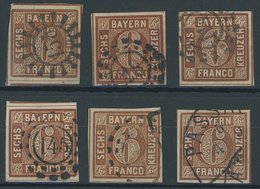 BAYERN 4II O, 1850, 6 Kr. Dunkelbraunorange, Type II, 6 Pracht- Und Kabinettwerte In Nuancen - Otros & Sin Clasificación