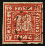 BAYERN 13a O, 1862, 18 Kr. Zinnoberrot, Pracht, Gepr. Pfenninger, Mi. 200.- - Otros & Sin Clasificación