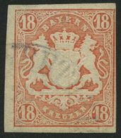 BAYERN 19 O, 1867, 18 Kr. Dunkelzinnoberrot, Pracht, Signiert H.K., Mi. 220.- - Other & Unclassified