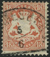 BAYERN 27Xb O, 1870, 18 Kr. Dunkelziegelrot, Wz. Enge Rauten, Pracht, Gepr. Stegmüller, Mi. 240.- - Other & Unclassified