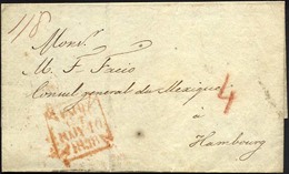 HAMBURG - GRENZÜBERGANGSSTEMPEL 1838, PAID..., Roter R4 Auf Briefhülle Von London An Das Mexikanische Generalkonsulat In - Vorphilatelie