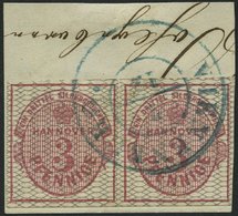 HANNOVER 8b Paar BrfStk, 1856, 3 Pf. Karmin, Grau Genetzt, Im Waagerechten Paar, Mit Blauem K2 VIENENBURG, Kabinettbrief - Hannover