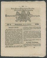 HANNOVER 1833, Hannoversche Anzeigen: Ausgabe No. 6 Vom 19. Januar Mit Anzeigen Aus Allen Lebensbereichen, Pracht - Hannover