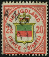 HELGOLAND 18f O, 1887, 20 Pf. Rotorange/gelb/graugrün, Rundstempel, Feinst, Gepr. C. Brettl, Mi. 80.- - Héligoland