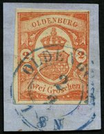 OLDENBURG 13 BrfStk, 1861, 2 Gr. Schwärzlichrotorange, Rechts Teils Berührt Und Waagerechter Bruch Sonst Dekoratives Pra - Oldenburg