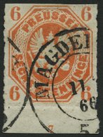 PREUSSEN 15a O, 1861, 6 Pf. Orange, Unterrandstück Mit Nr. 7, Oben Scherentrennung Sonst Pracht - Sonstige & Ohne Zuordnung